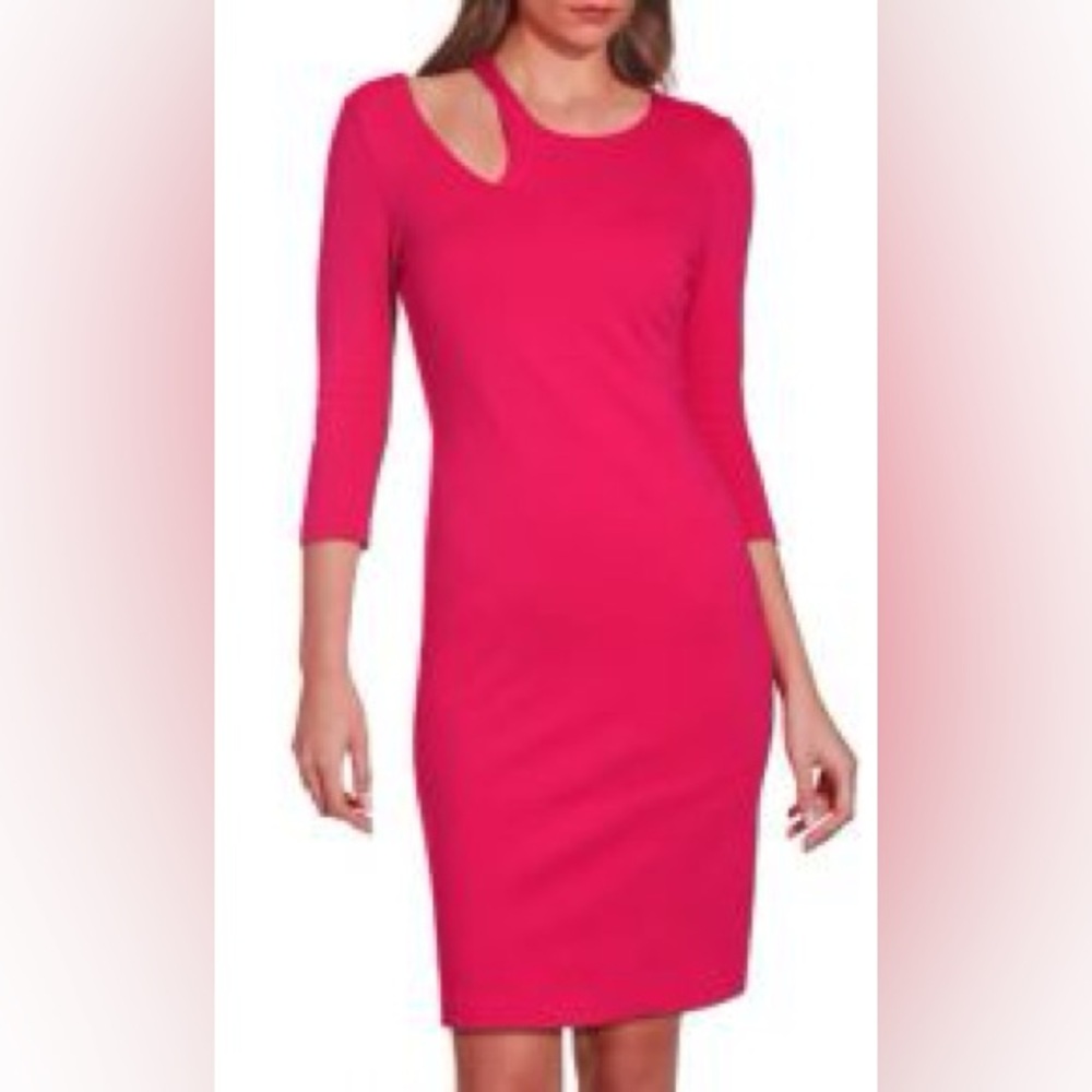 Boston Proper Bold Pink Cutout Detail Sheath Dress NWT Large